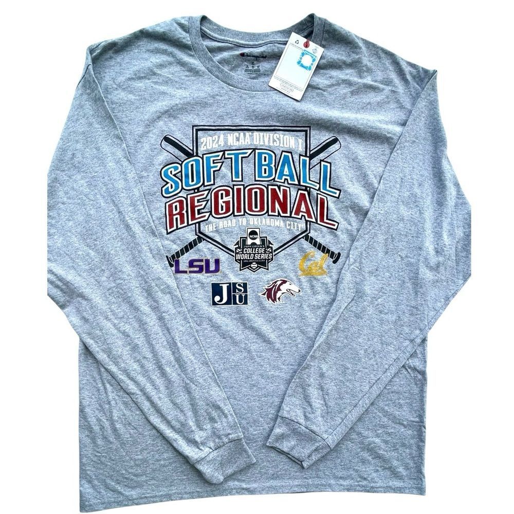 Champion NCAA Softball Regional 2024 Long Sleeve Shirt Gray Size XL NWT